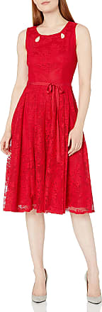 Gabby Skye Womens Sleeveless Round Neck Crochet Lace Fit and Flare Dress, Red, 8