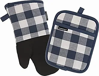 Cuisinart Buffalo Check Mini Oven Mitts, 2 Pack, Blue and Ivory