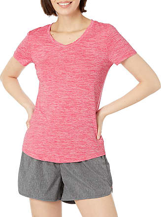 Danskin Womens Active Essential V Neck Short Sleeve Tee, Rouge red Heather, Small