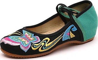 Lazutom Women Lady Vintage Chinese Style Embroidery Casual Mary Jane Party Dress Shoes