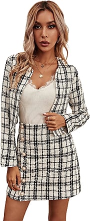  Floerns Women's 2 Piece Outfits Plaid Tweed Blazer