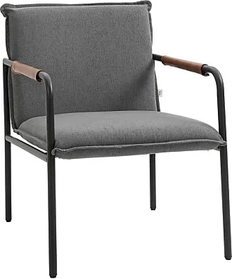 Lot de 2 chaises empilables piètement acier noir revêtement tissu aspect  lin gris