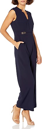 Tahari by ASL Womens Petite Wide Leg Jumpsuit with Flutter Sleeves, Navy, 10P
