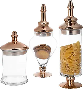 MyGift 4 Pcs Clear Glass Apothecary Jars With Metallic Copper-Tone Lids