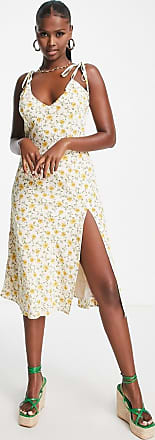 NA-KD floral print tie shoulder slip midi dress in yellow