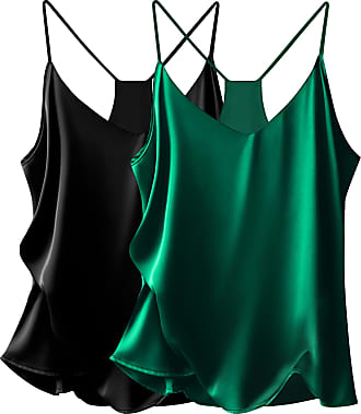 Ekouaer Womens Silk Satin Tank Tops V Neck Casual Cami Sleeveless Camisole Blouses Summer Basic Tank Shirt
