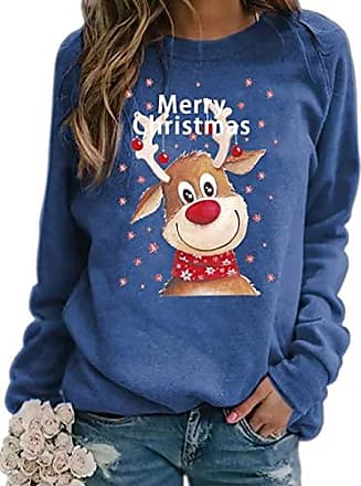 Aibrou Pull Noel Famille Pulls De Noël Sweater Tricot Col Rond Christmas Sweat-Shirt Imprimé Fête Dames Pull Over Renne Cerf Sweatshirt Manche Longue Hiver Joyeux Christmas