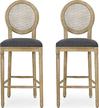 Christopher Knight Home Kenny French Country Wooden Barstools with Upholstered Seating (Set of 2), Charcoal and Natural
