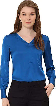 Allegra K Women's Satin Work Collar Sleeveless Button Down Shirts Royal  Blue Small