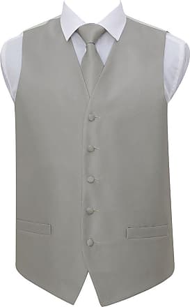 DQT Plain Solid Check Ivory Mens Wedding Waistcoat & Cravat Set 