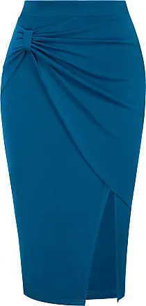 Belle Poque Pencil Skirt Keen Length for Women Button Front High Waisted  Bodycon Ruffle Skirts for Work Office Bussiness
