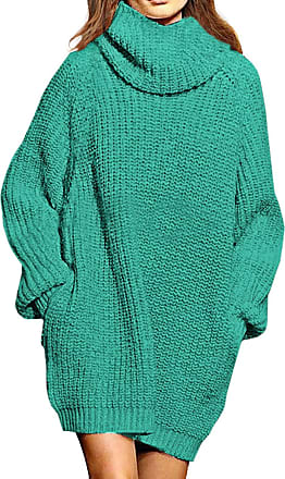 Abollria Womens Turtle Neck Long Sleeve Bodycon Cable Twist Knitted Jumper Knitwear Sweater Dress 
