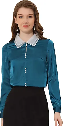 Allegra K Women's Work Office Tie Neck Long Sleeve Button Down Peter Pan  Collar Shirt : : Clothing, Shoes & Accessories