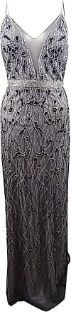 Adrianna Papell Womens Spaghetti Strap Illusion Plunging V Neck Beaded Long Dress, Navy/Silver, 4