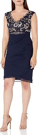 Jessica Howard Womens Extended Cap Sleeve V-Neck Dress with Layered Skirt, Royal, 16