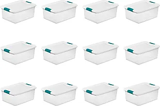  Sterilite 15 Qt Latching Storage Box, Stackable Bin with Latch  Lid, Plastic Container to Organize Clothes in Closet, Clear with Grey Lid,  12-Pack
