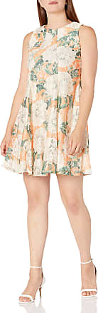 Gabby Skye Womens Floral Trapeze Dress, Tangerine/Ivory, 12