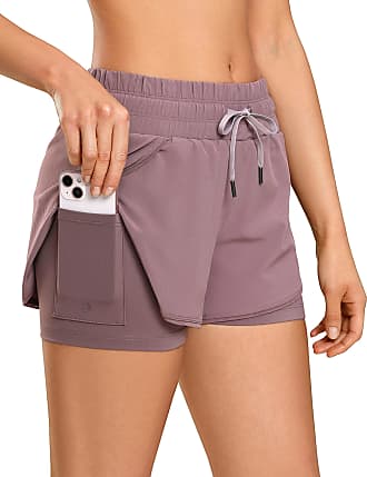 CRZ YOGA Womens Running Workout Shorts with Liner 2 in 1 Athletic Sport Shorts with Zip Pocket-4 inch 