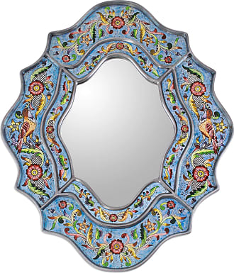 Turquoise Blossom NOVICA Glass Mosaic Wall Mirror