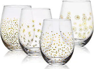Modern Tilted Silver Tone Metallic Stemless Wine Glasses Set of 6