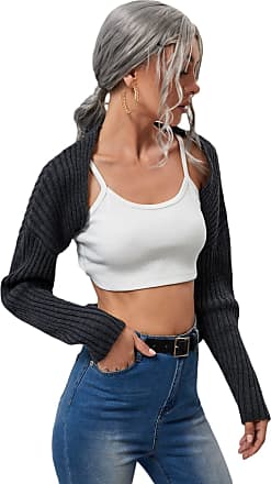 SheIn Women's Long Sleeve Open Front Crop Cardigan Drop Shoulder Solid Outerwear 