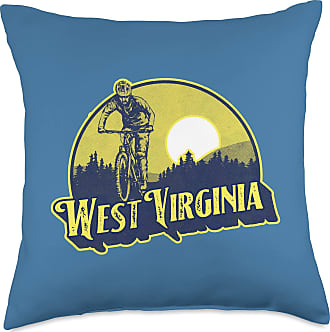 Multicolor Vintage West Virginia Mountain Biker Eighties Biking Throw Pillow Symbiosis Supply Co 18x18 