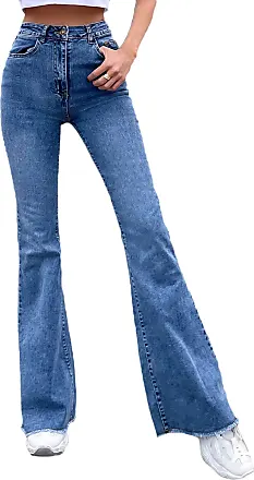 Floerns Women's High Waisted Flare Jeans Frayed Raw Hem Bell