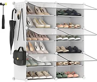 VASAGLE 7 Tier Vertical Shoe Rack, Narrow Shoe Storage Organizer with  Hooks, Slim Wooden Corner Shoe Tower Rack, Robust and Durable, Space Saving  for Entryway and Bedroom, White, Black