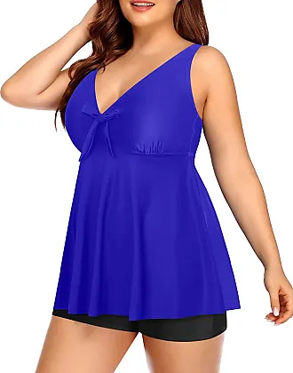 Yonique Plus Size Tankini Swimsuits for Women Blouson Tankini Tops with Swim  Shorts Two Piece Bathing Suits, Navy Blue, 