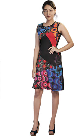 TATTOPANI WOMEN'S SLEEVELESS DRESS WITH FLORAL PATTERN AND SIDE FLOWER PATCHES 