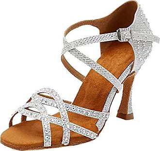 rumba MGM-Joymod Chaussures de danse latine pour femme avec sangle de cheville et nœud à paillettes synthétiques pour salsa jazz tango 