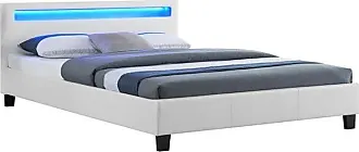 IDIMEX Lit double pour adulte MATHIEU avec sommier 140x190 cm 2 places / 2  personnes, tête et pied de lit capitonnés en synthétique blanc