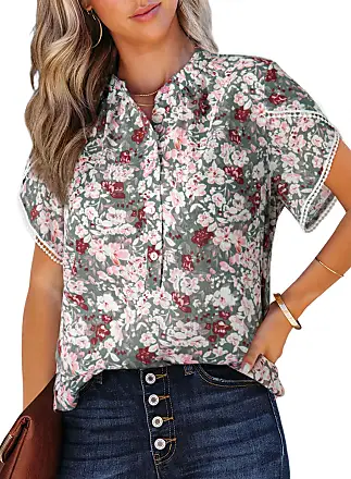 Womens Blouses Elegant Fashion Floral Printed Chiffon Shirt Summer