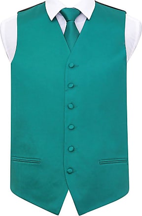 DQT Plain Shantung Wedding Waistcoat Vest & Matching Neck Tie for Men