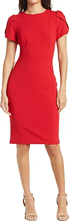 Calvin Klein Women's Size Lace Trim Bell-Sleeve Sheath Dress, Red