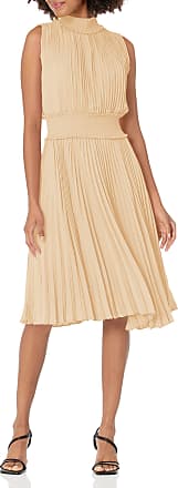 Nanette Lepore Womens Smocked High Neck Pleated Dress, Champagne, 10