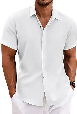 Mens Short Sleeve Shirts Button Down Linen Beach Summer Tops Lightweight Fishing  Tees Spread Collar Plain Blouses (Medium, 01 White) : : Clothing &  Accessories