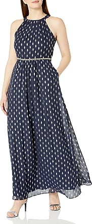 S.L. Fashions Womens Petite Maxi Chiffon Print Skirt Dress-Closeout, Navy/Silver, 14P