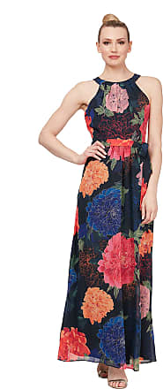 S.L. Fashions Womens Maxi Chiffon Print Skirt Dress, Black Multi, 16