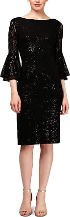 S.L. Fashions Womens Short Sequin Sheath Dress, Black Lace, 12