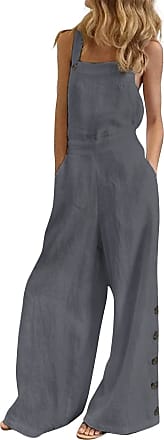 VONDA Womens Strappy Jumpsuits Baggy Overalls Casual Cotton Dungarees 