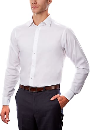 Calvin Klein Mens Dress Shirt Regular Fit Non Iron Stretch Solid, White, 18.5 Neck 34-35 Sleeve