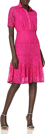 Nanette Lepore Womens Ss Grosgrain Trim Tier Skirt Shirtdress, Passion Pink, 10