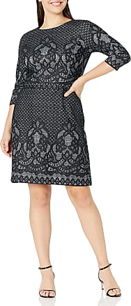 Gabby Skye Womens 3/4 Sleeve Round Neck Lace Fit and Flare Dress, Black/Ivory, 8