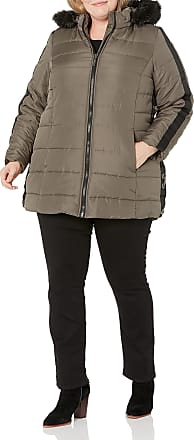 YUELANDE Women Slim Fit Quilted Padded Hooded Warm Faux Fur Collar Puffer Down Coat 