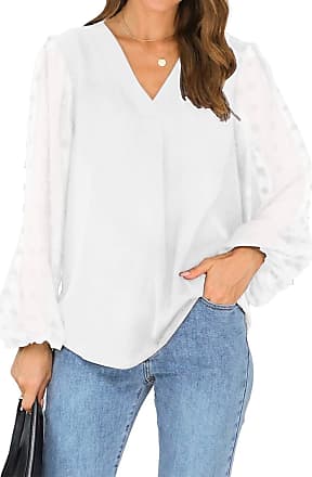 Blooming Jelly Womens White Blouse Long Sleeve Chiffon Swiss Dot Shirts Dressy Business Casual Tops 