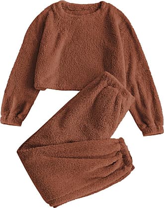 Pajamas for Women Set Fuzzy Fleece Pajama Long Sleeve Top Wide Leg Pants  Matching Loungewear Winter Fall Sleepwear