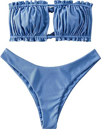 ZAFUL Womens Cutout Ribbed Solid Bikini Set Swimsuit 