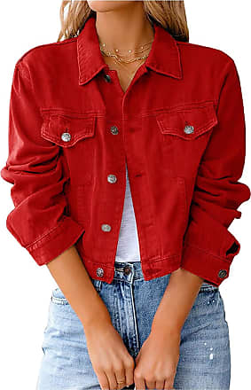 Lazutom Women Vintage Denim Jacket Pearls Beading Jeans Coat 