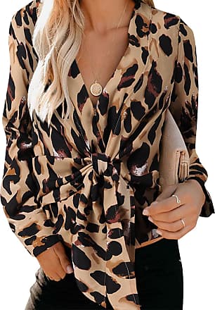 Womens V Neck Leopard Long Sleeve Tunic Tops Casual Loose Shirt T-Shirt Blouses Pullover Tops 